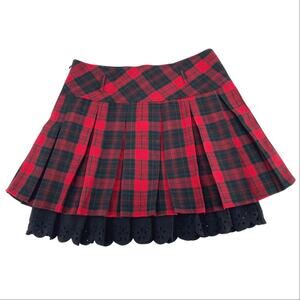 Red black pleated black skirt with black scalloped layer size medium emo goth